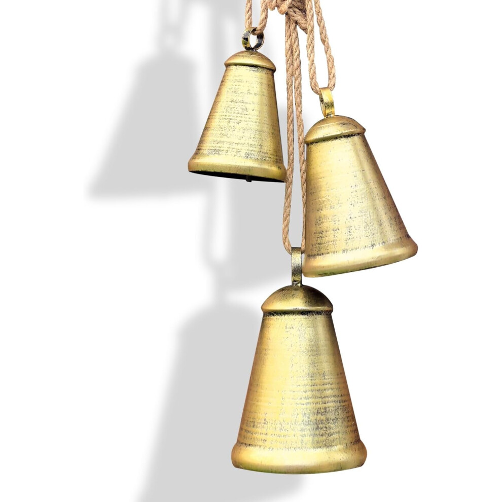 Handmade Rustic Christmas Bells Set Of 3, Vintage Iron With Jute Rope For Hanging, Compatible With Holiday Decor 9110895196618