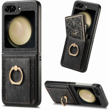 Schutzhülle mit Kartenfach, kompatibel mit Samsung Galaxy Z Flip6, schlanke, stoßfeste Hülle aus PU-Leder mit Ringhalter und Kartenfächern für Z