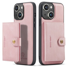 Kompatibel med iPhone15 - Läderplånboksfodral med magnetisk hållare i roséguld