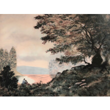 Lithographie signée en édition limitée « Coucher de soleil sur un chêne » de Paul Geygan
