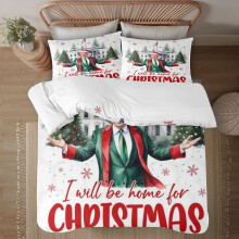 Ensemble de couette en microfibre « Trump Je serai à la maison pour Noël », taille standard, 3 pièces (1 couette + 2 taies d'oreiller), pour