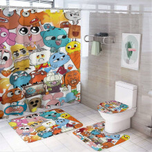 Ensemble de douche 4 pièces « Le Monde Incroyable de Gumball » avec tapis antidérapants, housse de toilette et tapis de bain, rideau