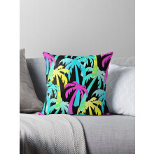 NEUE Kissenbezüge im Retro-Miami-Stil der 80er Jahre mit tropischen Palmen in Neonfarben auf schwarzem Grund, 40 x 40 cm, beidseitig verwendbar