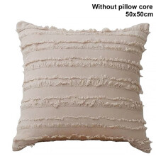 Housse de coussin bohème en coton et lin avec pompons, idéale pour canapé, lit ou fauteuil (50 x 50 cm).