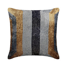 Housse de coussin décorative avec fermeture éclair, 35 x 35 cm, en soie argentée, à sequins et motif abstrait texturé - Éclat et paillettes