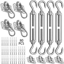 Kit de fixation pour voile d'ombrage - Acier inoxydable 304, compatible avec les voiles d'ombrage rectangulaires et triangulaires, 80 pièces, 12,7