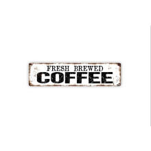 Bordje voor versgezette koffie, koffiebar, theebar, keuken, voorraadkast, rustiek metalen straatnaambordje of deurnaamplaatje, formaat: 4x16 inch