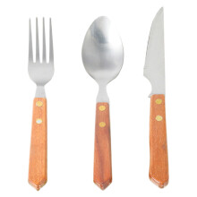 Poaug Cutter Uitverkoop Houten Handvat Roestvrij Staal Creatief Westers Eten Servies Eet Steak Vork en Lepel Set in de Aanbieding Keuken Zilver