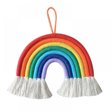 Prettyui Macrame Rainbow Wall Hanging Ornament Tapestry Rope Woven Tassel Hand-Woven Rainbow Tapestry Ornaments for Kids Room Decoration