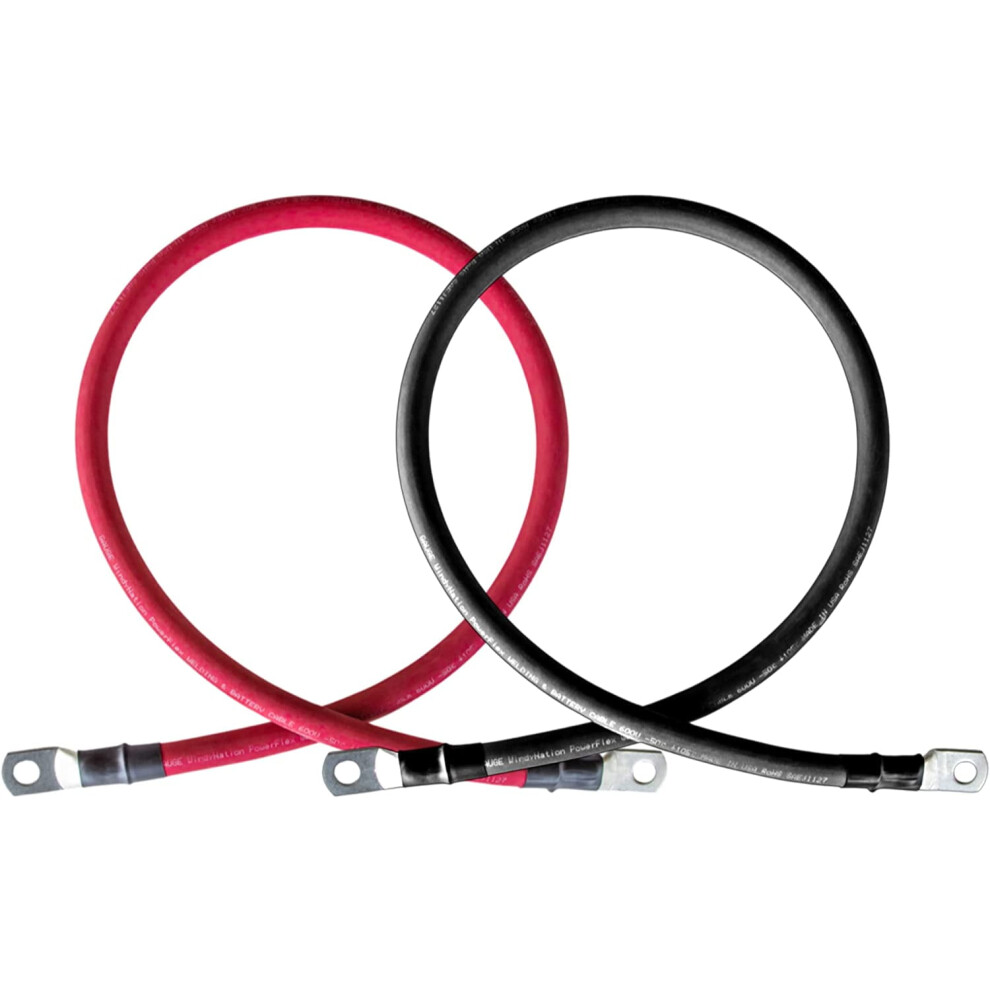 2/0 Awg 2/0 Gauge Red + Black Pure Copper Y Inverter Cables Solar, Rv, Car, Boat 12 In 5/16" Cable Lugs 9083649975411