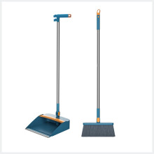 Broom and Dustpan Set with Lid, Standing Dustpan & Angle Broom Combo, Long Handle Sweeper for Indoor, Office, Kitchen, Pet Hair, Garden - Compatible