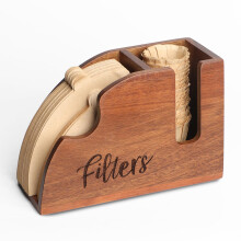 Acacia Wood Coffee Filter Holder for Size 01 & 02 Cone Filters, KCup Storage Organizer for Coffee Bar Decor