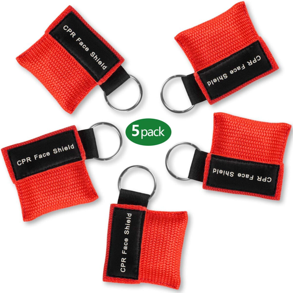 CPR Face Shield Keychain 5 Pack with OneWay Valve Breathing Barrier for First Aid Training