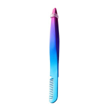 Stainless Steel Eyebrow Tweezers with Comb for Precision Shaping and False Eyelash Application Color 7