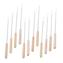 12pcs Heavy Duty Stainless Steel Fondue Forks with Ergonomic Wood Handles and Color Coded Tips for Cheese Chocolate Fruit Parties