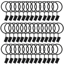 40 Pack Black Curtain Rings with Clips 1.26 Inch, RustResistant Metal for Heavy Drapes