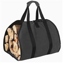 Firewood Carrier Canvas Tote with Handles, Large Capacity Log Bag for Camping and Indoor Storage Black