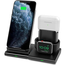 Trådlös laddare, 3-i-1 laddningsstation docka för kompatibel med Airpods Pro/2, Apple Watch6/SE/5/4/3/2, snabb trådlös