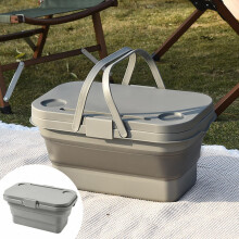 16L Collapsible Picnic Basket with Handles & Lid as Stand Up Table - Foldable, Lightweight, Waterproof - 3-in-1 for Picnics, Camping, Travel