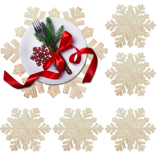 Namzi - Set de 6 sets de table Flocon de neige, 43 cm, Décorations de Noël (Or)