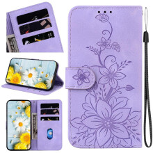 Compatible with Samsung Galaxy A20E Case Wallet Kickstand Embossed Lily Magnetic Card Holder