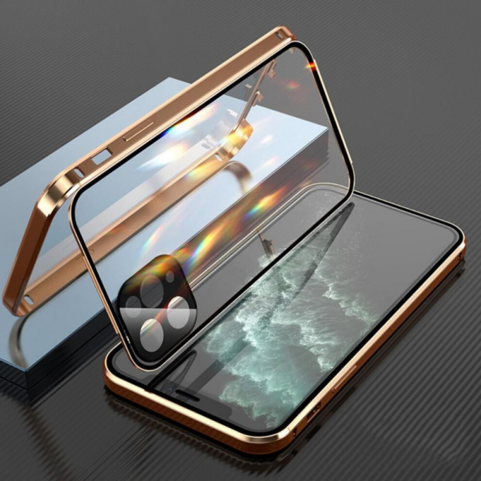 Lockable Anti-Peeping Case For Compatible With Iphone 13 Pro Max, Magnetic Glass Case With Built-In Camera Lens & Privacy Screen Protector (Gold) Gold 9395123000923