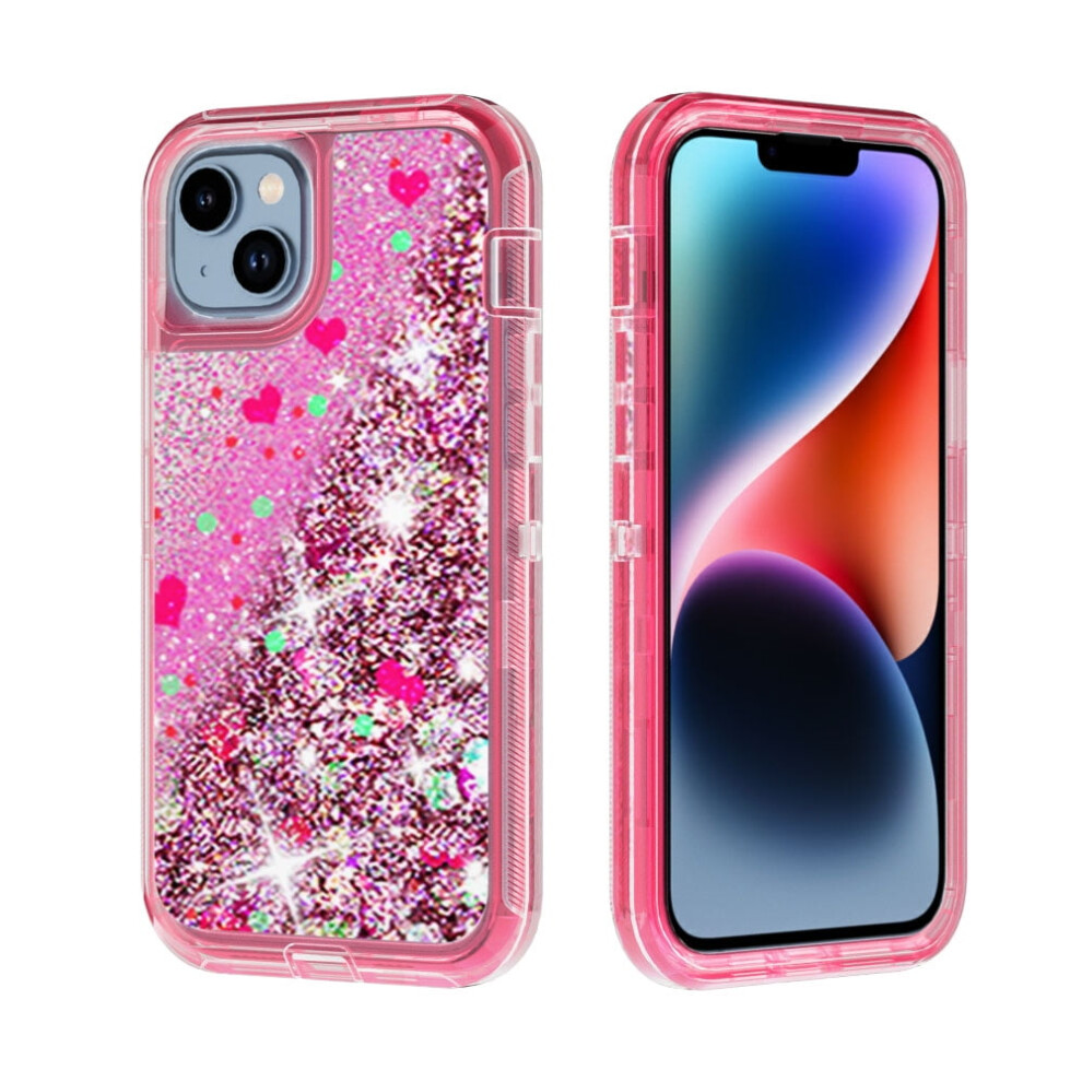 Phone Case Compatible With Iphone 14 Plus, Bling Glitter Quicksand Sparkle Clear Shockproof Protective Cover For 6.7" Pink 9395123001029