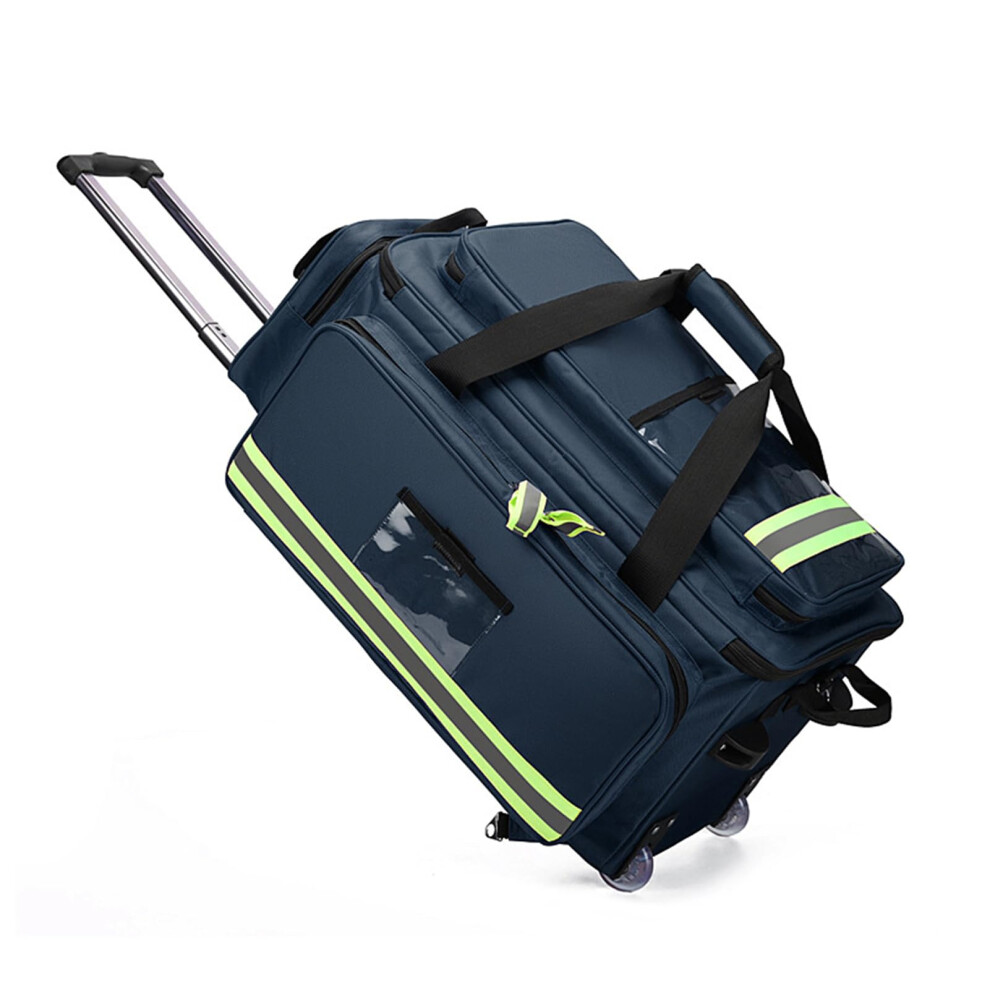 Blue Large Capacity First Aid Bag With Wheels, Reflective Emergency Medical Backpack,