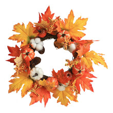Tarmeek höstkrans för ytterdörren, höstpumpa-bär-lönnlövsgirlang, Thanksgiving- och Halloweendekor, skördefestival inomhus och utomhus
