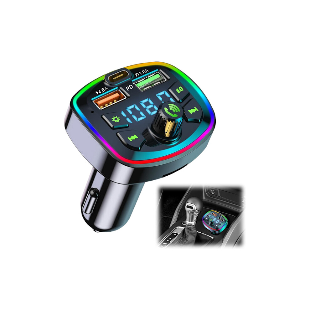 Bluetooth Car Fm Transmitter Bluetooth 5.0 Car Accessories, Handsfree Car Bluetooth, Bluetooth Car Music Adapter, 2 Usb + Type C [4.8A + 18W Pd] 9395123222448