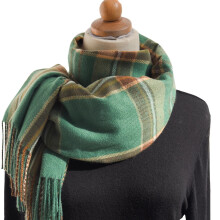 Luowei Fashion wintersjaal, groene thermische kerstsjaal, dames herfst- en wintersjaal met ruitjespatroon, warme dikke sjaal met franjes, één maat