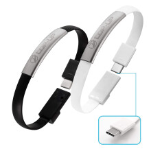 Armband met USB-C reisoplader | Korte USB Type-C snellaad- en datakabel | 22 cm platte USB-telefoonoplader voor buiten
