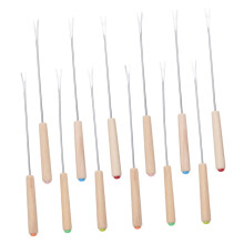 12pcs Stainless Steel Fondue Forks with Oak Wood Handles, Color Coded Skewers for Cheese and Chocolate