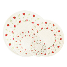 4Pcs Thicken Round Cotton Woven Insulation Pad Table Mat Printed Placemat Cup Coaster,Strawberry