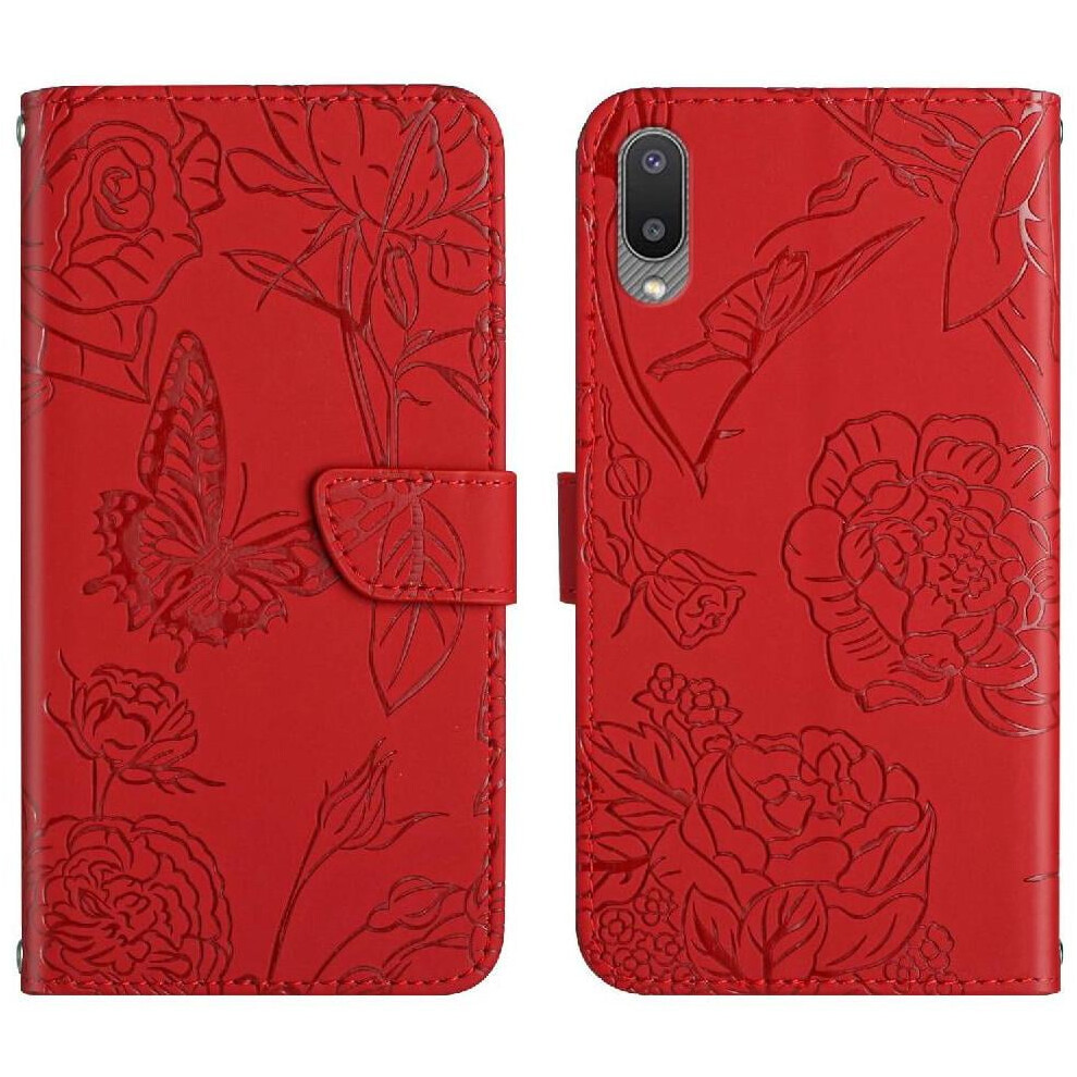 Pu Leather Flip Case For Samsung Galaxy A02, Flowers & Butterflies Design With Wrist Strap, Shockproof Anti-Drop Protection 9395123345611