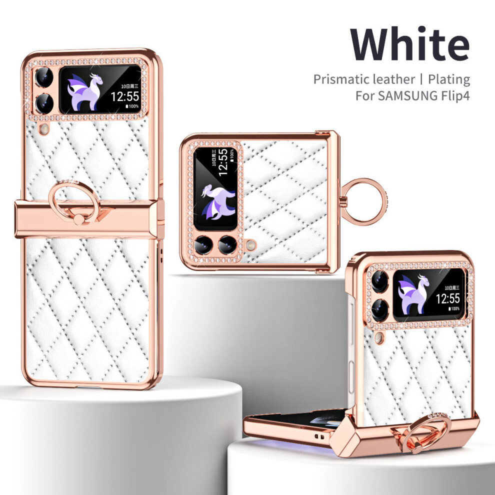 Compatible With Samsung Galaxy Z-Flip 4 Case, Shockproof, Anti-Scratch, Supports Wireless Charging, Luxury Soft Rhomboid Pu Leather Hard Pc Shell 9395123649436