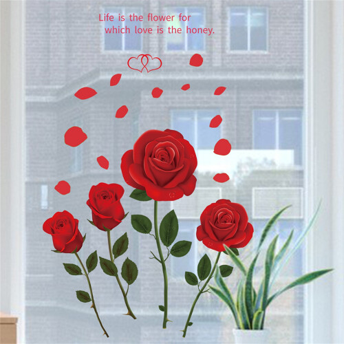 Αυτοκόλλητο PVC Begine Love Four Roses, αφαιρούμενα αυτοκόλλητα τοίχου για σαλόνι,