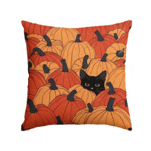 Housse de coussin décorative automne 45 x 45 cm (18 x 18 pouces) - Style rustique, motif citrouilles et chats noirs