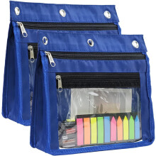 Kiibsot2Pack Pochettes extensibles à fermeture éclair pour crayons et stylos, compatibles avec les classeurs à 3 anneaux - Fenêtre transparente