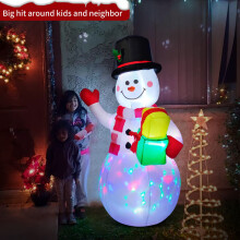 Décoration de Noël gonflable de 1,5 m - Bonhomme de neige et pingouin avec lumières LED rotatives, décoration pour jardin et intérieur