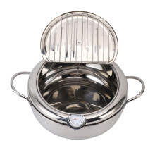 Deep Fryer Pot 304 Stainless Steel with Oil Drain, Temperature Control and Lid for Kitchen Stove