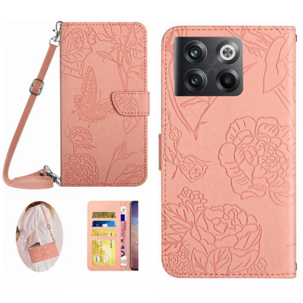 Case For Compatible With Oneplus 10T Phone Case With Card Holder & Long Strap Butterflies And Flowers Leather Wallet Soft Pu Leather 9071309697315