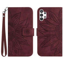 Case for compatible with Samsung Galaxy A32 4G Short Strap Embossed Sunflower With Card Slots Holder Luxury PU Leather Flip Wallet Phone Case