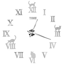 3D Large Wall Clock DIY Acrylic Mirror Decal, 37 inch (60-90cm), Multiple Styles Silver F, Compatible with Europe Horloge, Living Room Home Decor