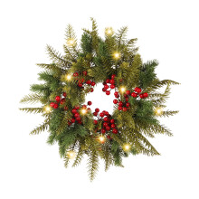 Couronne et guirlande lumineuses de Noël pré-illuminées, guirlande artificielle pour décoration intérieure et extérieure, nœuds et baies