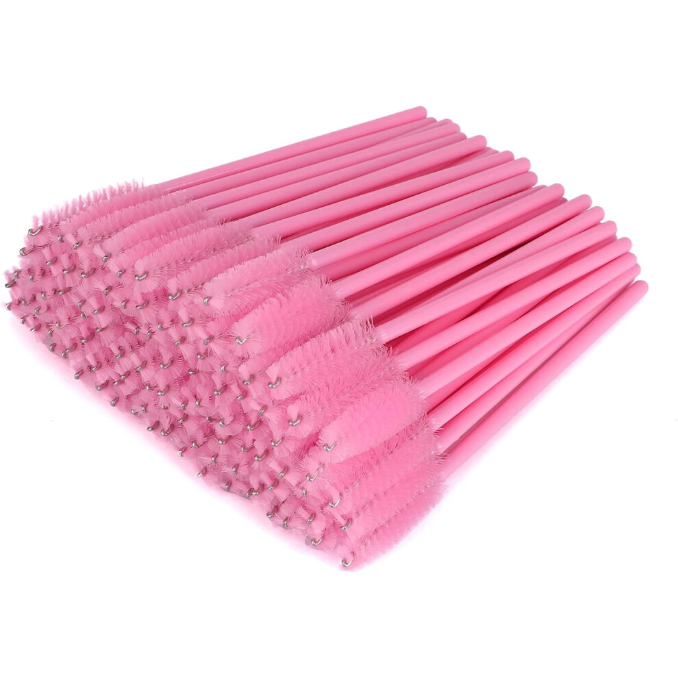 Pink 100 Pcs Eyelash Brushes Spoolies - Eyebrow Spoolie Brushes -Disposable Mascara Wands - Eyelash Extension Brushes For Extensions