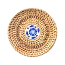 Dessous de plat rond en porcelaine bleue et blanche Yonrjhukm, imitation rotin, set de table, dessous de café, dessous de plat de cuisine, facile à