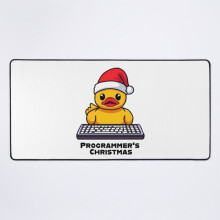 Eine neue Schreibtischunterlage in Form einer weihnachtlichen Quietscheente für Programmierer