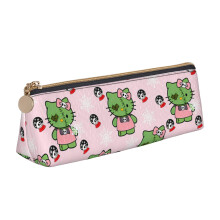 Hello Kitty leren driehoekige etui met grote capaciteit en ritssluiting, multifunctionele driehoekige leren opbergtas voor schrijfwaren.