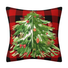 Housse de coussin décorative de Noël 45 x 45 cm, taie d'oreiller en lin à carreaux noirs et rouges, décoration de Noël champêtre pour canapé,